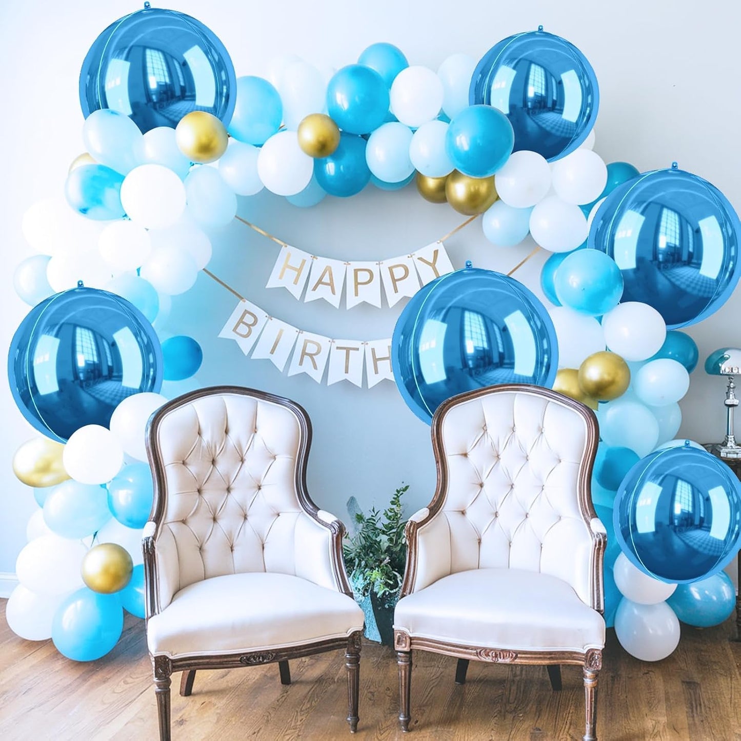 Blue Giant 4D Foil Balloons, 6 Pcs Large Dark Blue Metallic Round Balloons, 22 Inch Big Round Foil Balloon for Graduation Prom Birthday Party Baby Shower Wedding Decorations