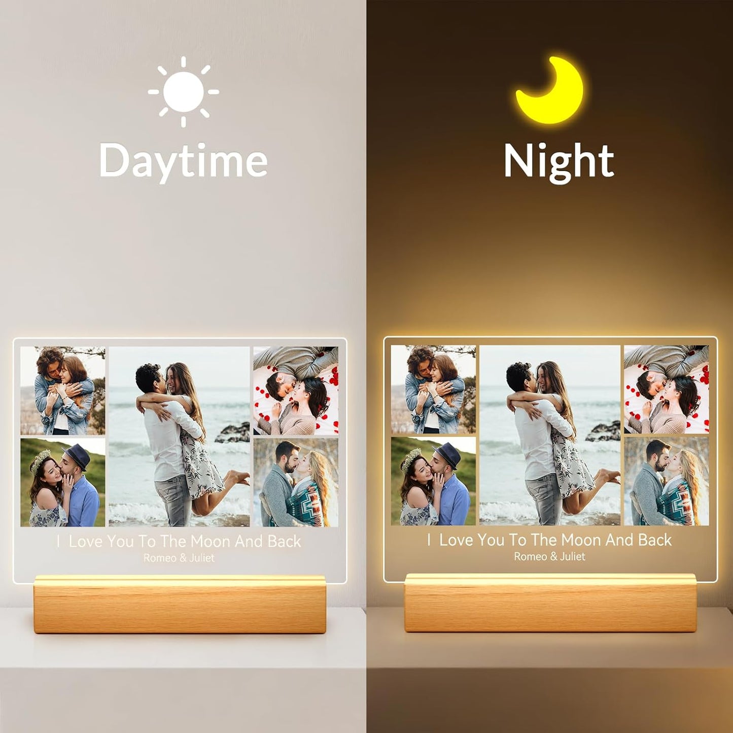 Custom Picture Frames with Photo, Personalized Photo Frame with Night Light, Customized Picture Frame, Personalized Anniversary Birthday Gifts for Women, Men, Him, Her, Couple, Boyfriend, Girlfriend