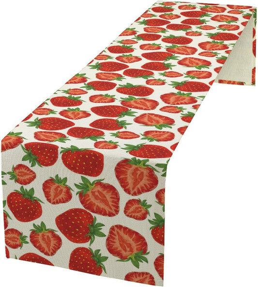 Strawberry Table Runner,Spring Summer Fruit Print Table Runner for Kitchen Dining Table Home Party Decoration 13x72 Inch