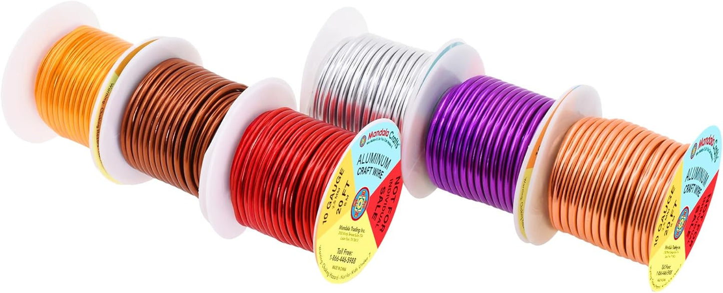 Mandala Crafts 10 Gauge Anodized Aluminum Craft Wire for Jewelry Making - 120 FT Colored Flexible Silver Copper Purple Gold Brown Red Wire - Bendable for Bonsai Armature Crafting Sculpting