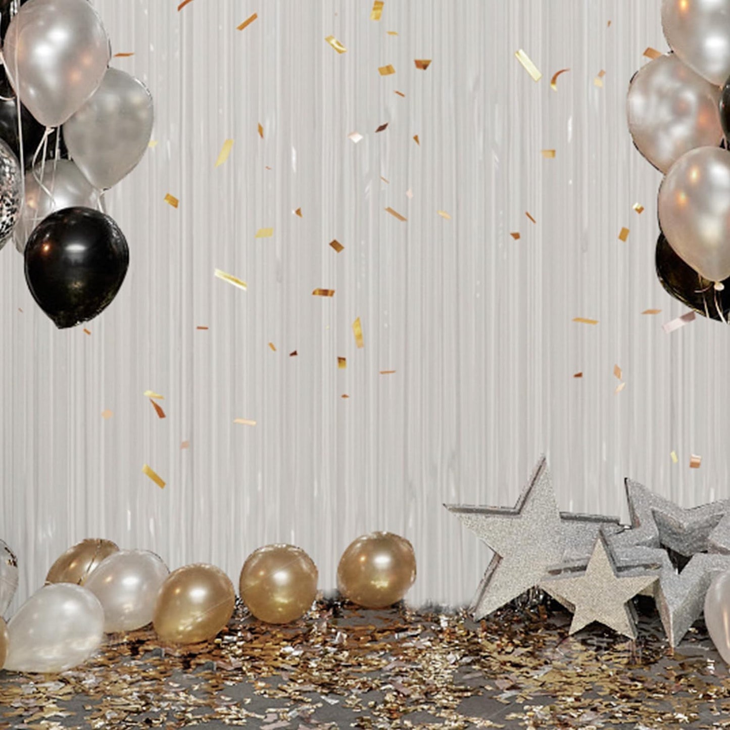 3 Pack Foil Fringe Backdrop - White Shiny Tinsel Curtains for Party Decoration/Photo Booth Props - 3.3x8.2 FT Metallic Foil Backdrop for Birthday, Wedding, Graduation, Christmas.