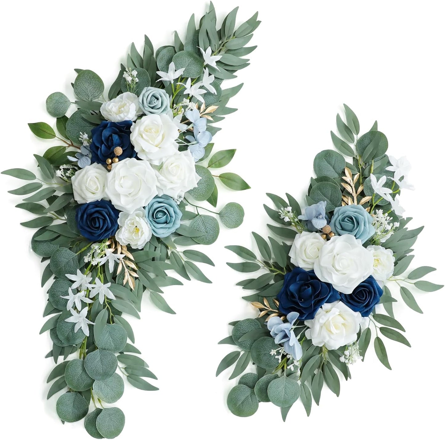 Artificial Dusty Blue Wedding Arch Flower Swags Set of 2 for Welcome Signs Floral and Wedding Reception Ceremony Decorations, White Flowers Decor