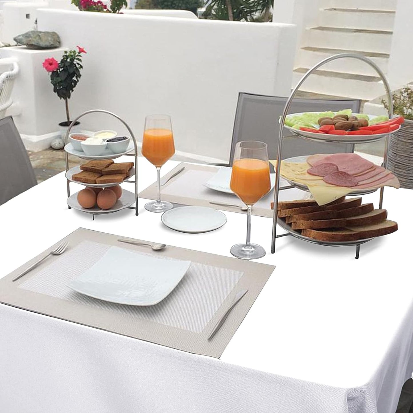 Hiasan White Tablecloth for Square Tables - Waterproof and Spillproof Washable Fabric Table Cloth for Dining Room Kitchen Party, 40 x 40 Inch