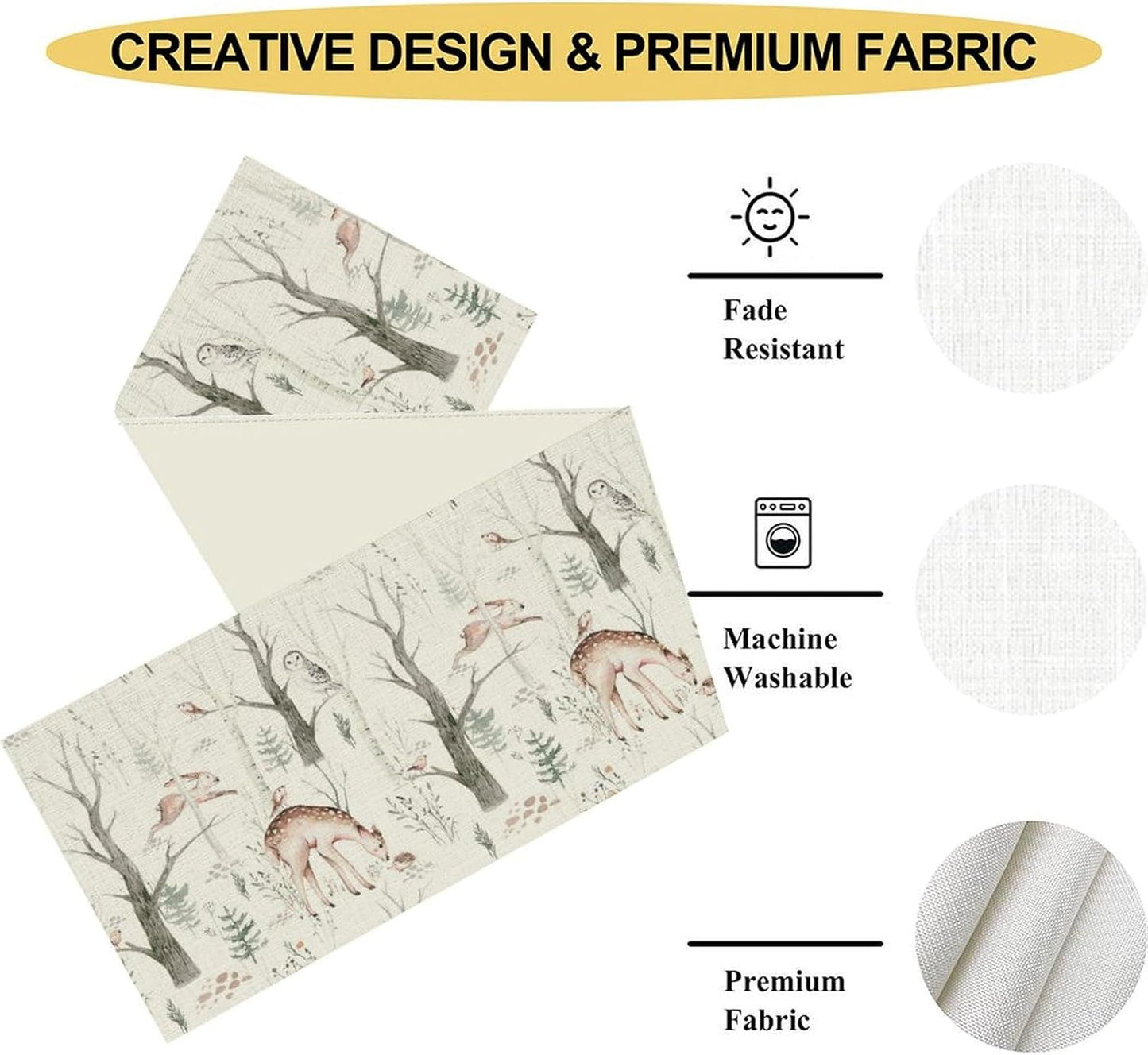 Rustic Woodland Table Runner, Farmhouse Forest Animals Country Lodge Wild Hunt Deer Fox Table Center Decor for Home Kitchen Dining Patio Holiday Party Indoor Outdoor Table Decorations, 13"x72" Inch