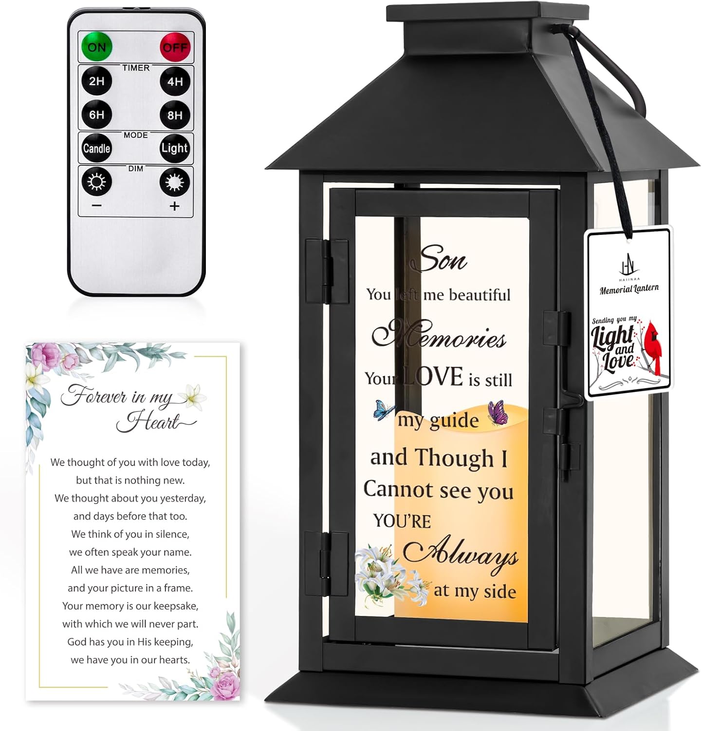 Memorial Gifts Memorial Lantern for Loss of Son in Memory of Son Bereavement Gifts Loss of Son Sympathy Gift for Son Remembrance Gifts Sympathy Lantern with LED Candle