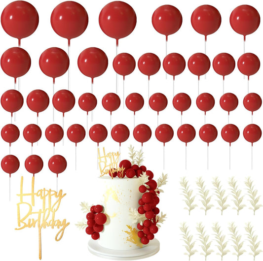 MIAHART Ball Cake Toppers Boho Grass Cake Topper Ball Cake Insert Decoration for Birthday Wedding Baby Shower Party Decorations Boho Themed Party Supplies (Red)