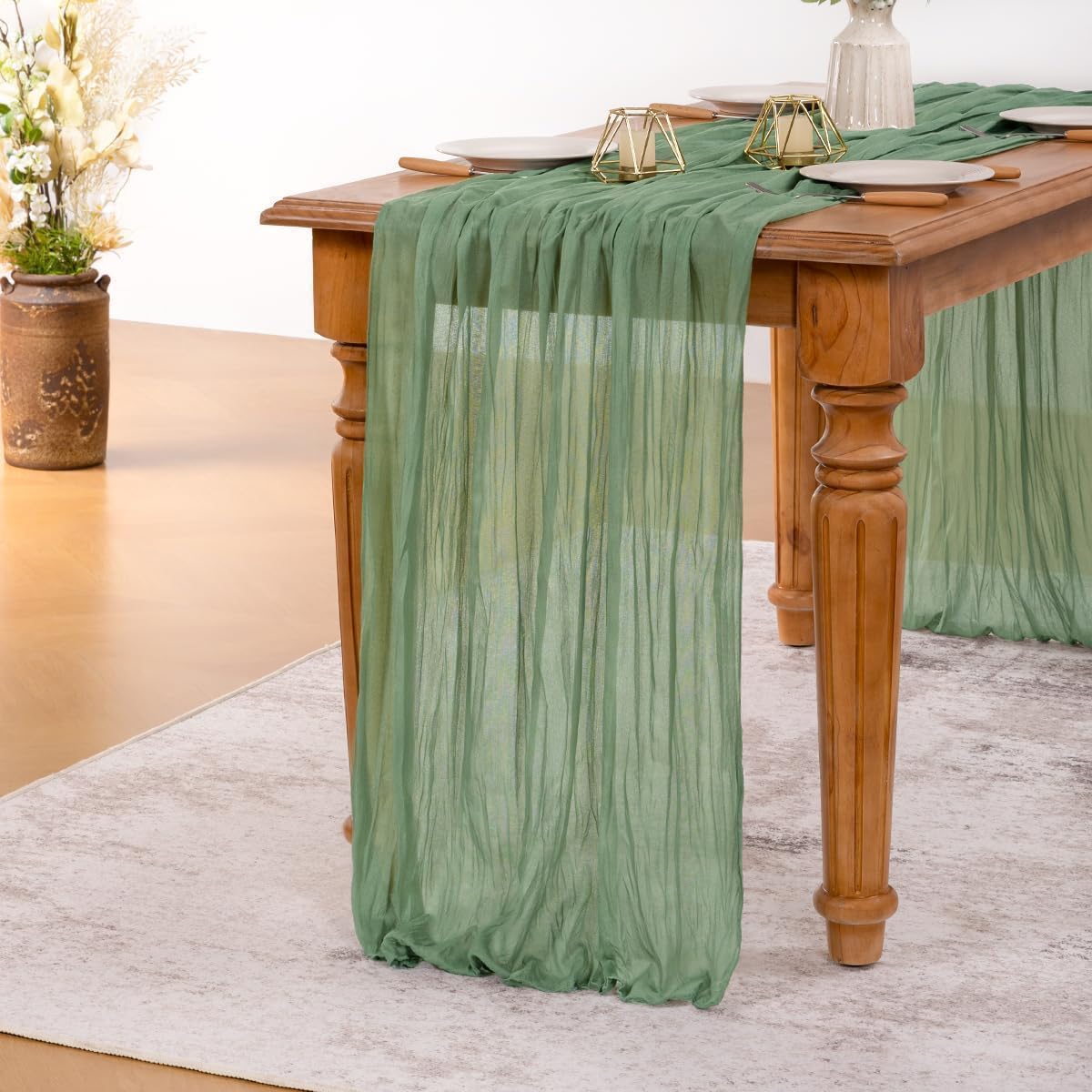 MLMW 4 Pack Sage Green Table Runner Cheesecloth Boho Gauze Rustic Cheese Cloth Table Runner 160 inch Sheer 13.3ft for Wedding Party Baby Bridal Shower Birthday