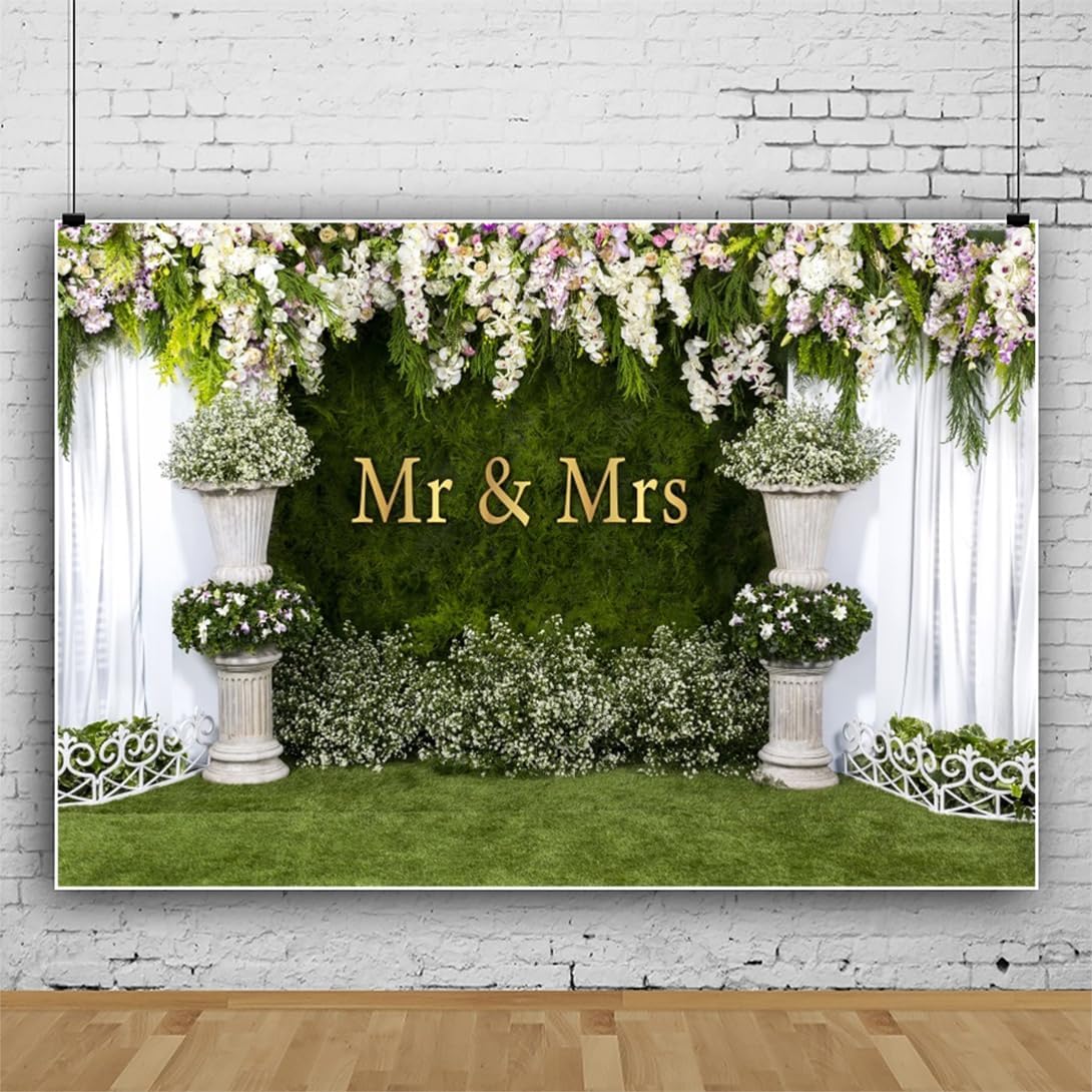 Wedding Arch Flower Backdrop - 10x8ft Mr & Mrs Engagement & Anniversary Photography & Bridal Shower Background