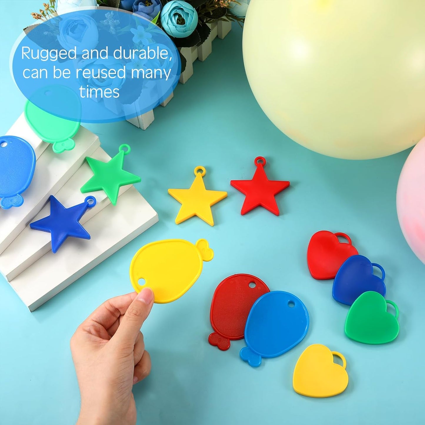180 Pcs Plastic Balloon Weights Colorful Weights for Balloons for Birthday Party Christmas Wedding Celebration Decoration, Balloon Heart Star Shaped