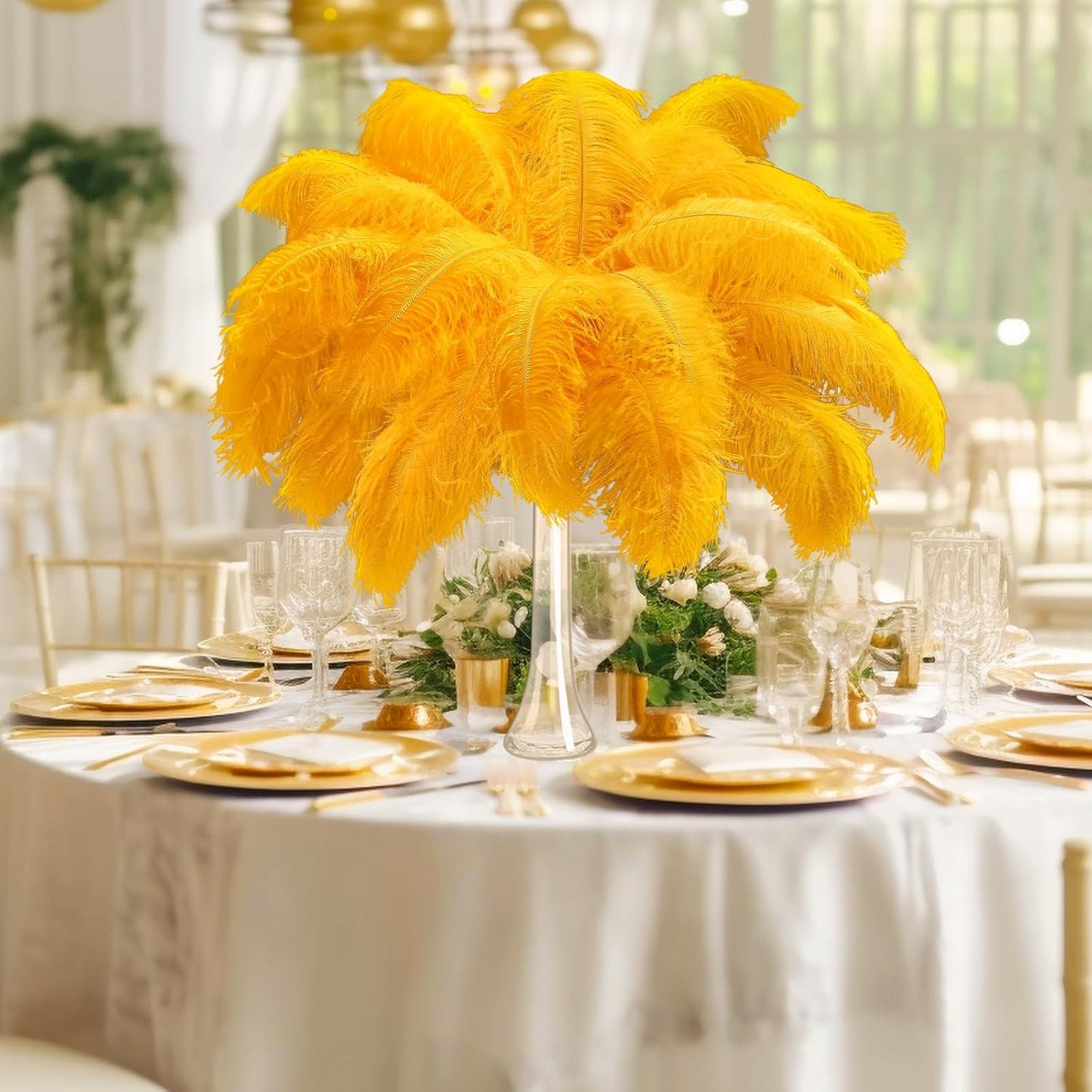 Maitys 90 Pcs Large Natural Ostrich Feathers Bulk 14-16 Inch (35-40cm) 12-14 Inch (30-35cm) 10-12 Inch (25-30cm) Ostrich Feathers Plumes for Centerpieces Wedding(Gold)