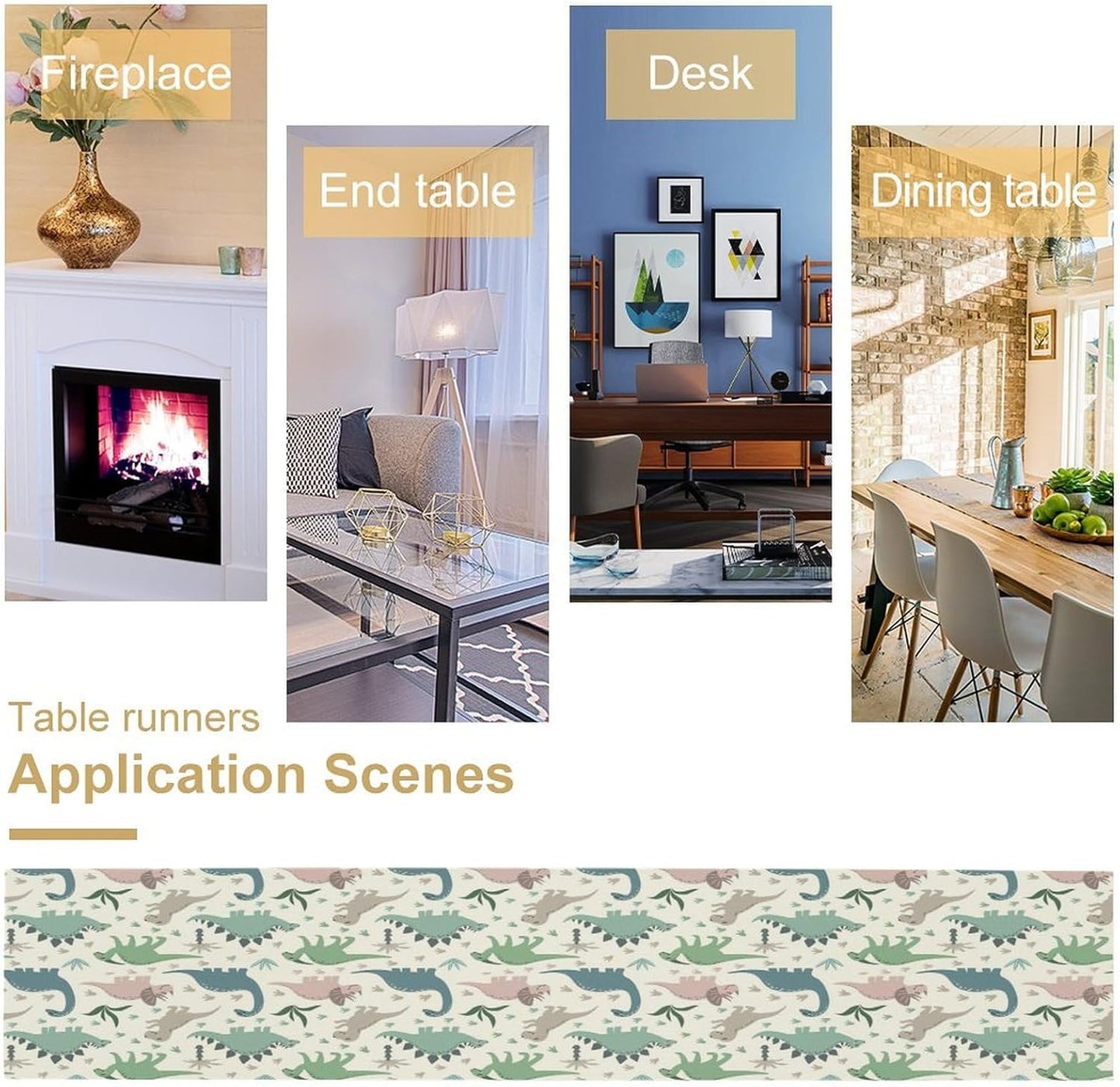 Cartoon Dinosaur Table Runner,Kids Boys Cute Colorful Animal Dino Abstract Print Tablecloth Burlap for Hotel Indoors Outdoor Dining Room Kitchen Holiday Party, 13x70in