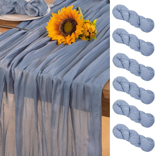 Dusty Blue Cheesecloth Table Runner 6 Pack Fall Table Runners Boho Gauze 120 Inches Blue Cheese Cloth Fall Table Decorations for Thanksgiving Marine Weddings Bridal Baby Shower Birthday Party