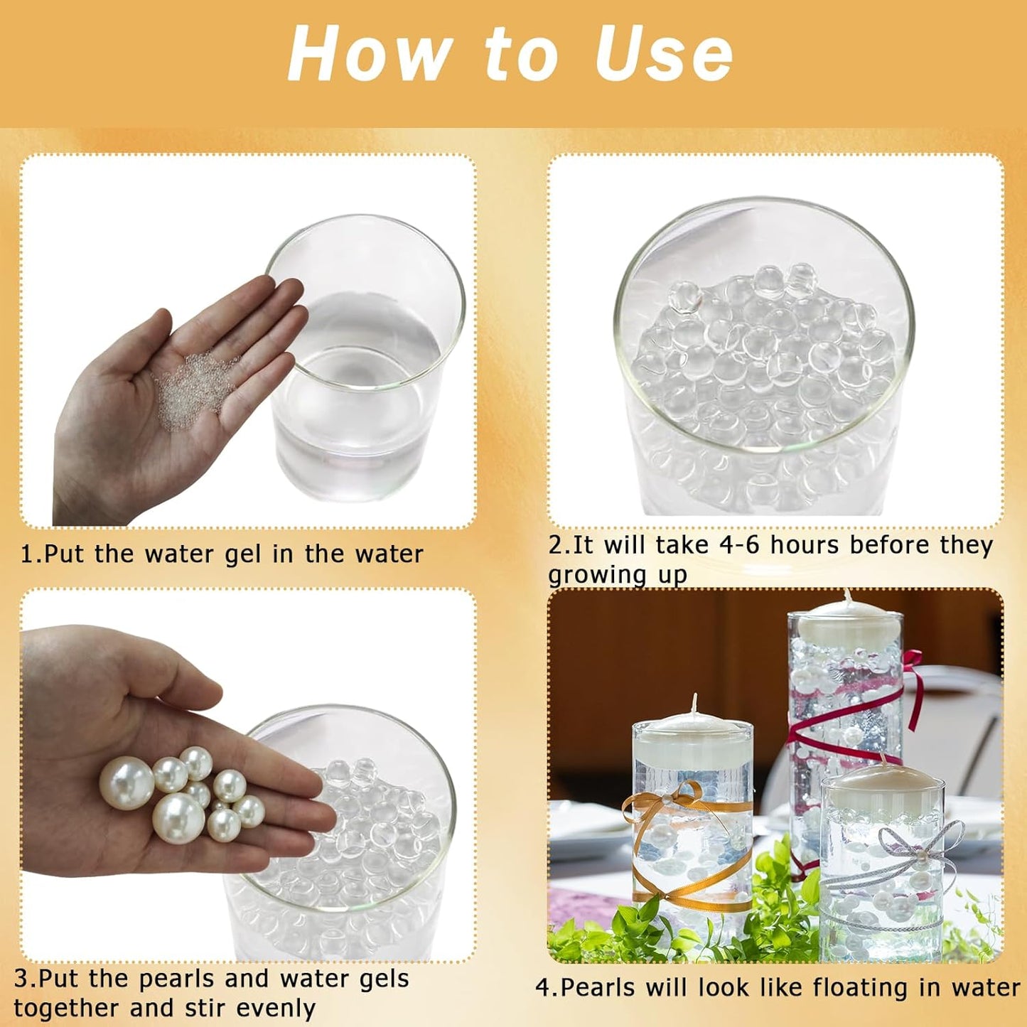 Floating Pearls for Centerpieces Vases, 250PCS Black Gold No Hole Fake Pearl Beads and 4000PCS Water Beads for Vase Filler Floating Beads for Wedding Party Decoration (Black Gold 8/14/20mm)