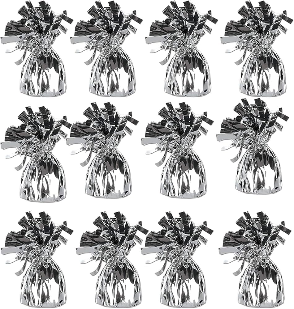ROYALHOUSE Metallic Plastic Wrapped Balloon Weights for Party Decorations, 12 Pcs (Silver)