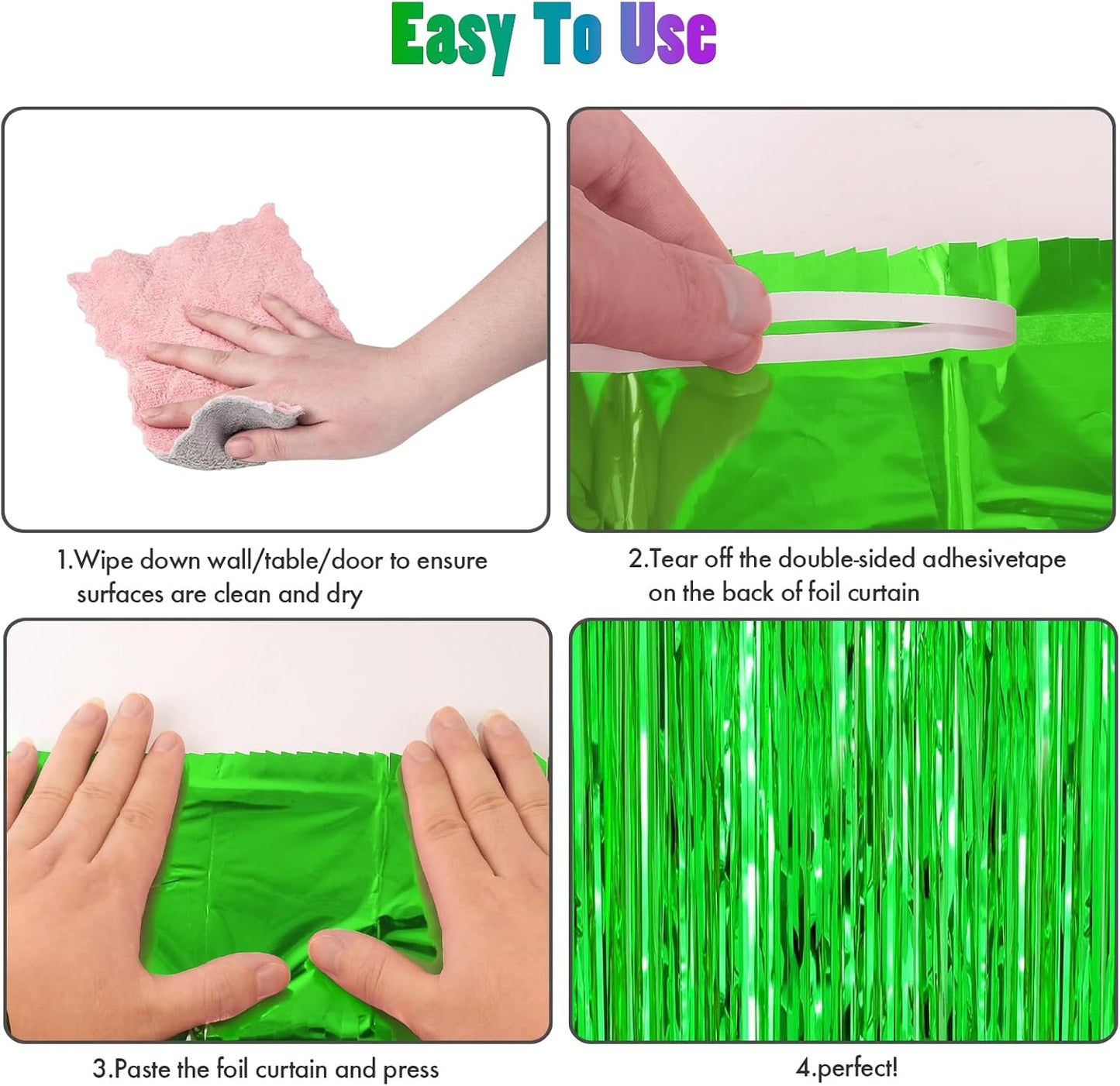 CANREVEL 2 Pack 3.3x8.2 Feet Green Blue and Purple Foil Fringe Backdrop Curtains, Tinsel Streamers Birthday Party Decorations, Photo Booth Props Backdrop for Graduation, Carnival, Baby Shower