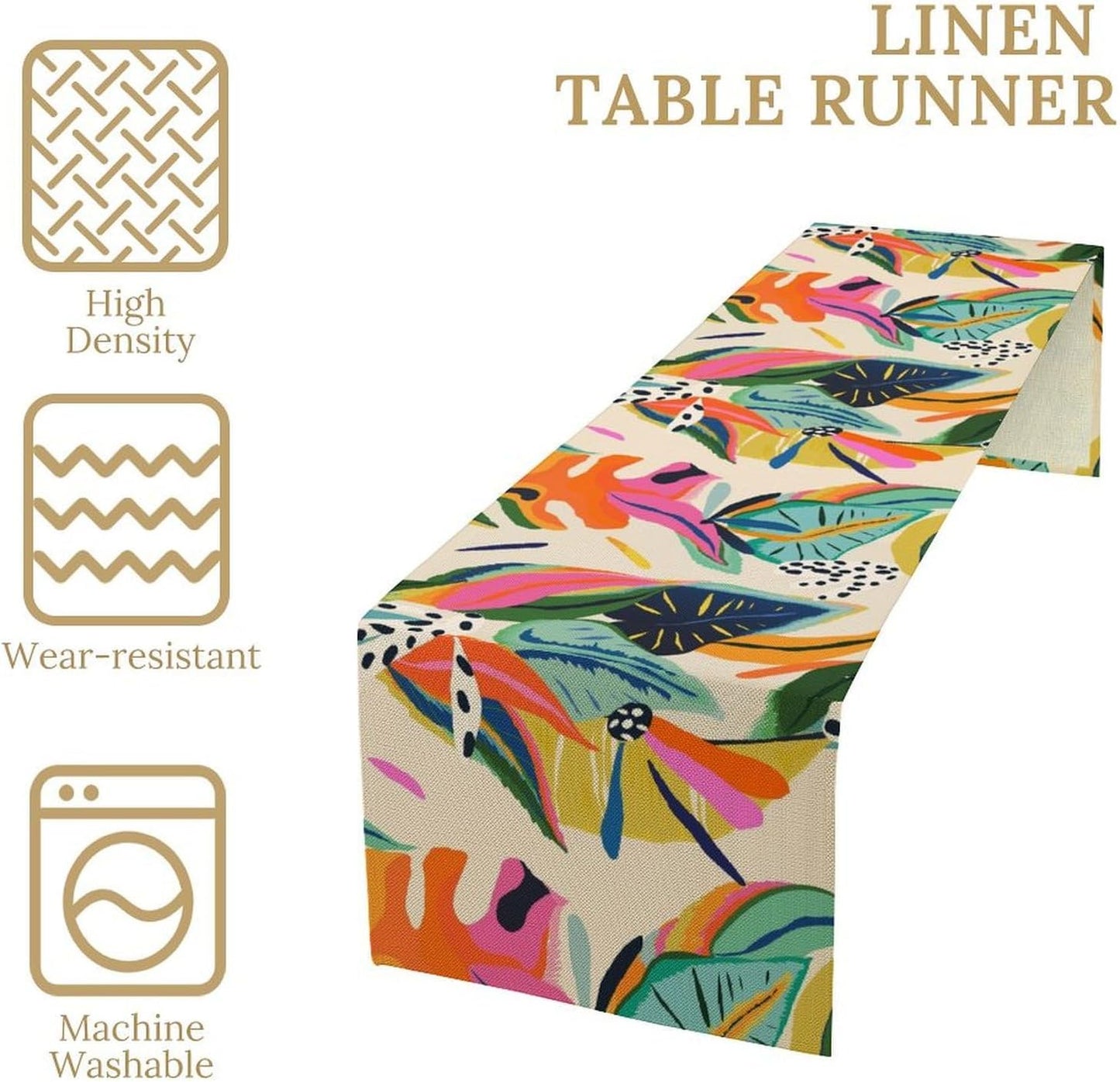 Colorful Flower Table Runner,Abstract Flower Blossom Botanical Pattern Print Tablecloth Burlap for Hotel Indoors Outdoor Dining Room Kitchen Table Decor, 13x36in