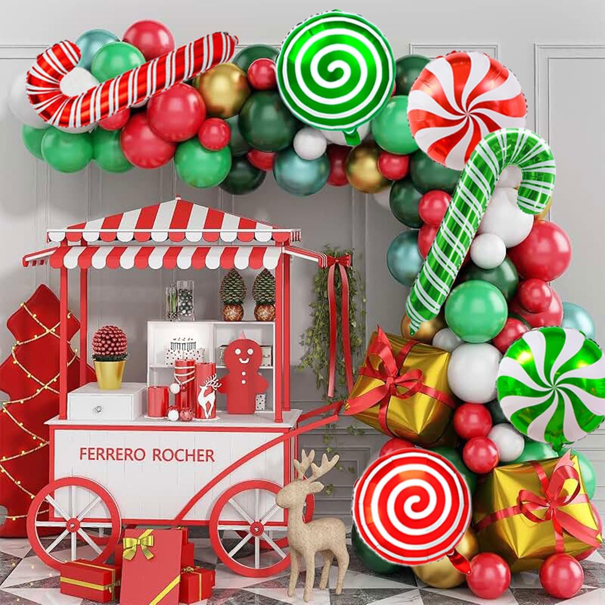 Christmas Cane Candy Balloons Red Green Candy Cane Gift Box Foil Balloons for Sweet Candies Theme Party Decorations 30 Pcs