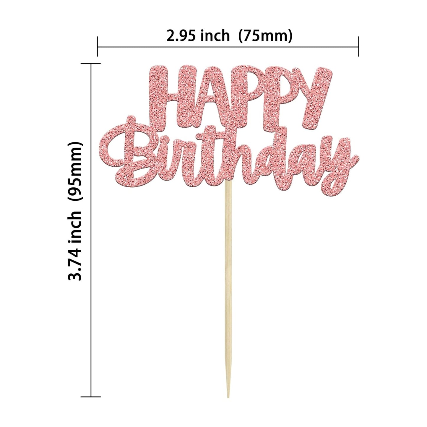 Gyufise 24Pcs Happy Birthday Cupcake Toppers Rose Gold Glitter Birthday Cake Picks for Celebrating Birthday Party Baby Shower Party Decorations Supplies