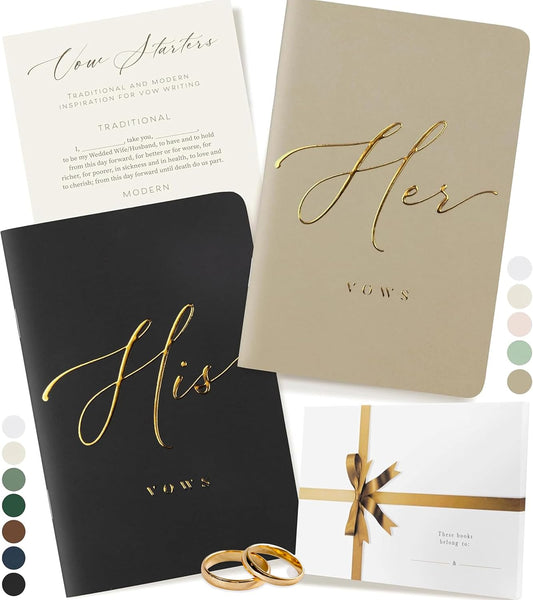 ARTESORI Wedding Vow Book for Her & Him, Soft Touch, Gold Engraving, 28 Lined Pages, Wedding Vow Books His and Hers, Wedding Essentials, Wedding Registry Gifts, His and Hers Gifts [Beige & Black]
