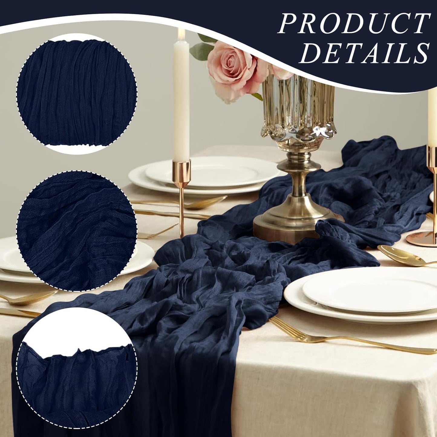 2 Pack Cheesecloth Table Runner 10Ft Christmas Gauze Boho Table Runners for Wedding Decor Bridal Shower Decorations Baby Shower Party(35" x 120")