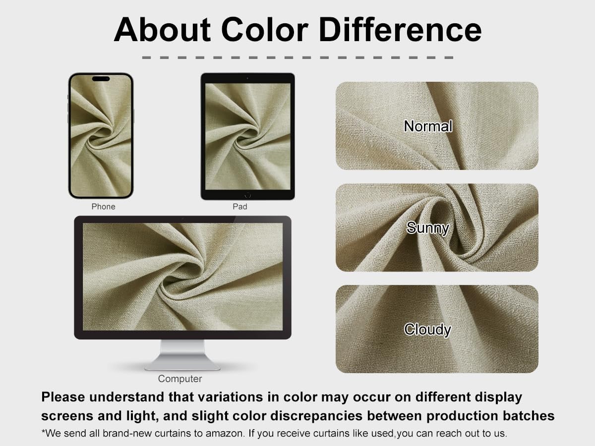 Vision Home Sand Pinch Pleated Semi Sheer Curtains Textured Linen Blended Light Filtering Window Curtains 90 inch for Living Room Bedroom Patio Pinch Pleat Drapes with Hooks 1 Panel 84" Wx90 L