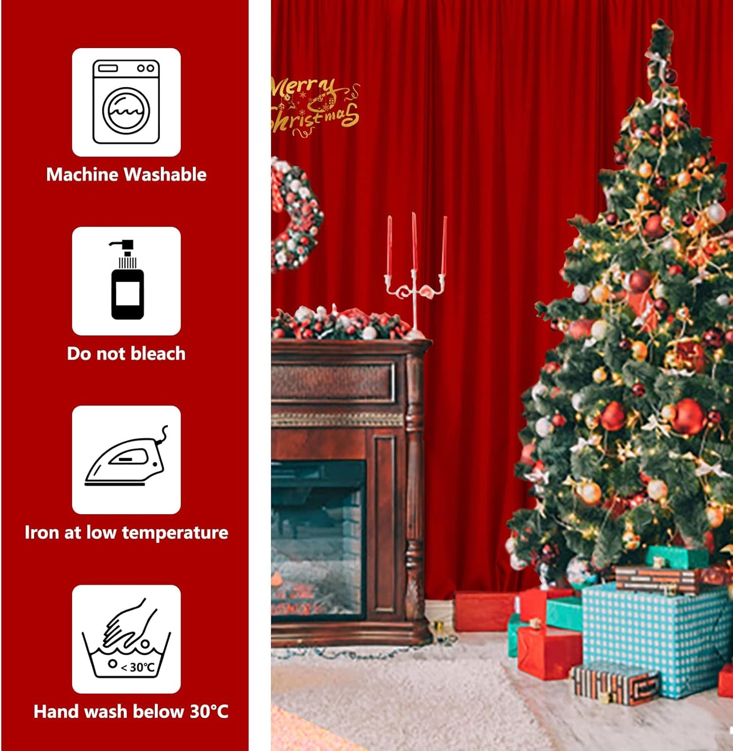 10ft x 7ft Red Backdrop Curtains for Party Valentine's Day Arch Stage Wedding Ceremony Curtains Fabric Photography Backdrop for Baby Showers Rod Pocket Home Decoration, 5ft x 7ft, 2 Panels