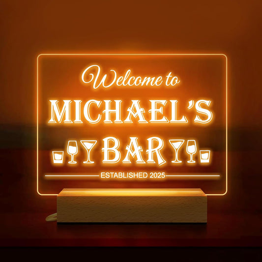Personalized Bar Gifts for HOME BAR, Custom Name Date Acrylic Light Up Signs, Customized Acrylic Plaque with Night Light, Personalized Night Light for Man Cave Decor