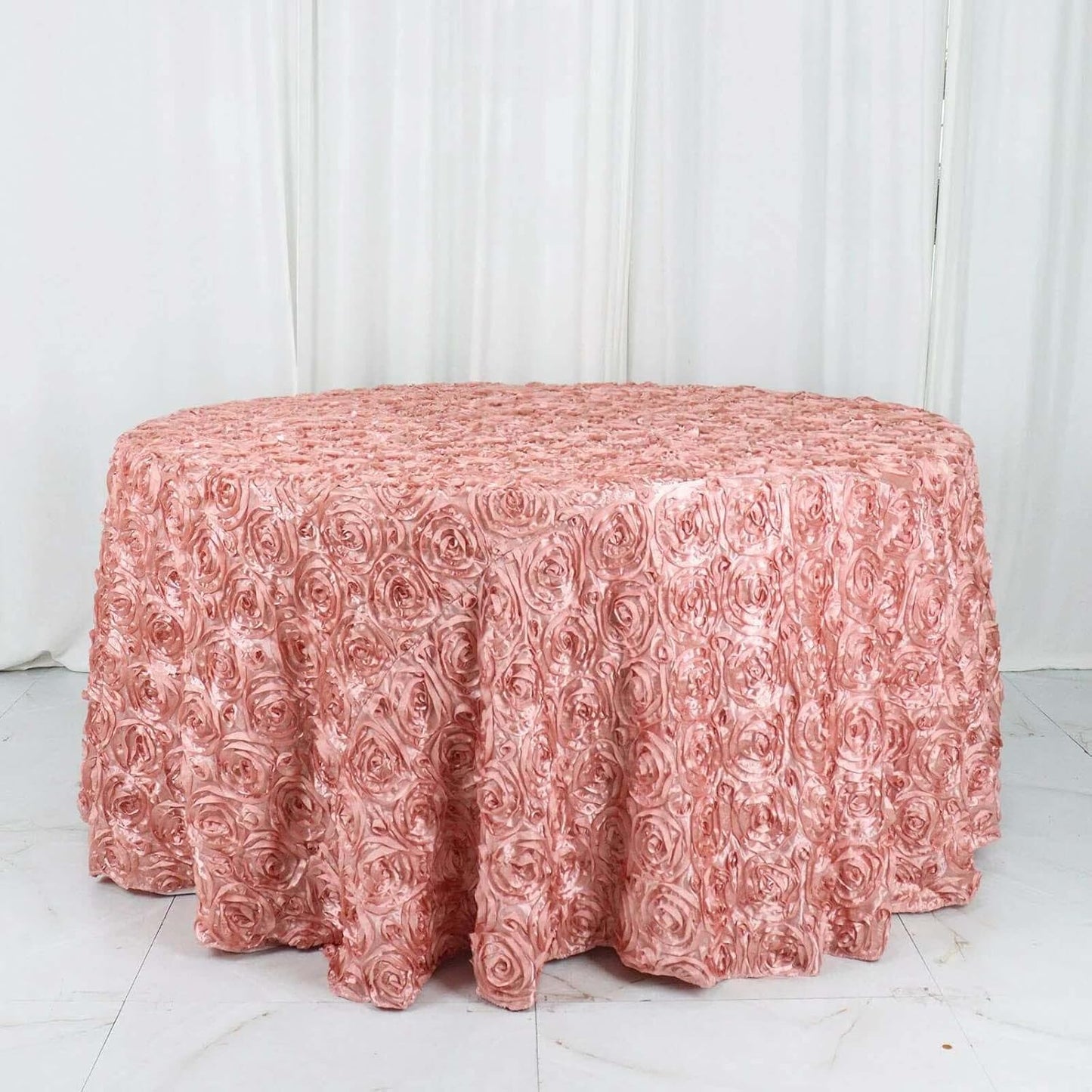 Efavormart 120" Dusty Rose Grandiose 3D Rosette Satin Round Tablecloth for Wedding Party Event Decoration
