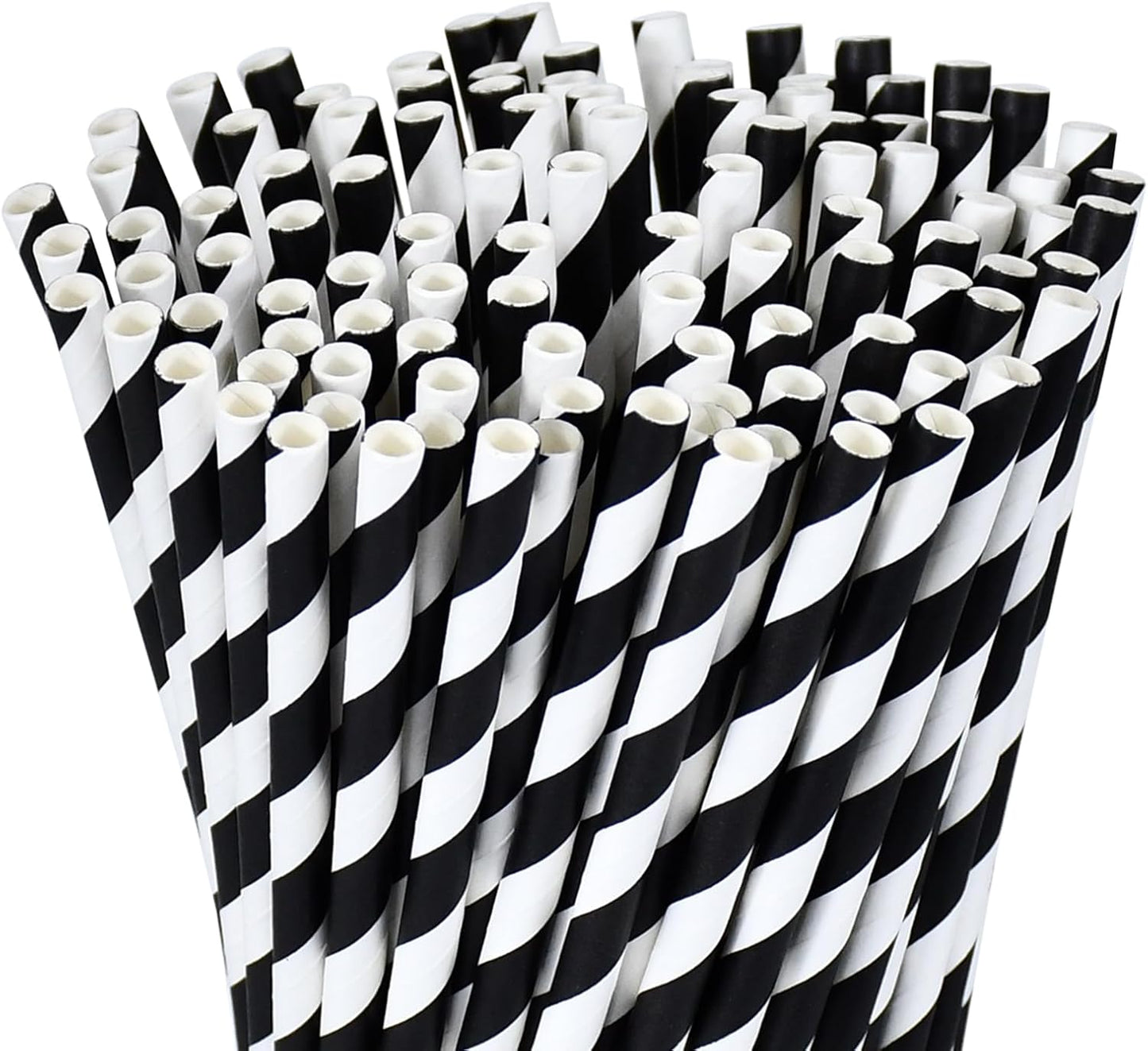 Black White Striped Biodegradable Paper Drinking Straws Unwrapped 7.75 inch 100 Counts - for Cocktail, Juice, Decoration, Crafts