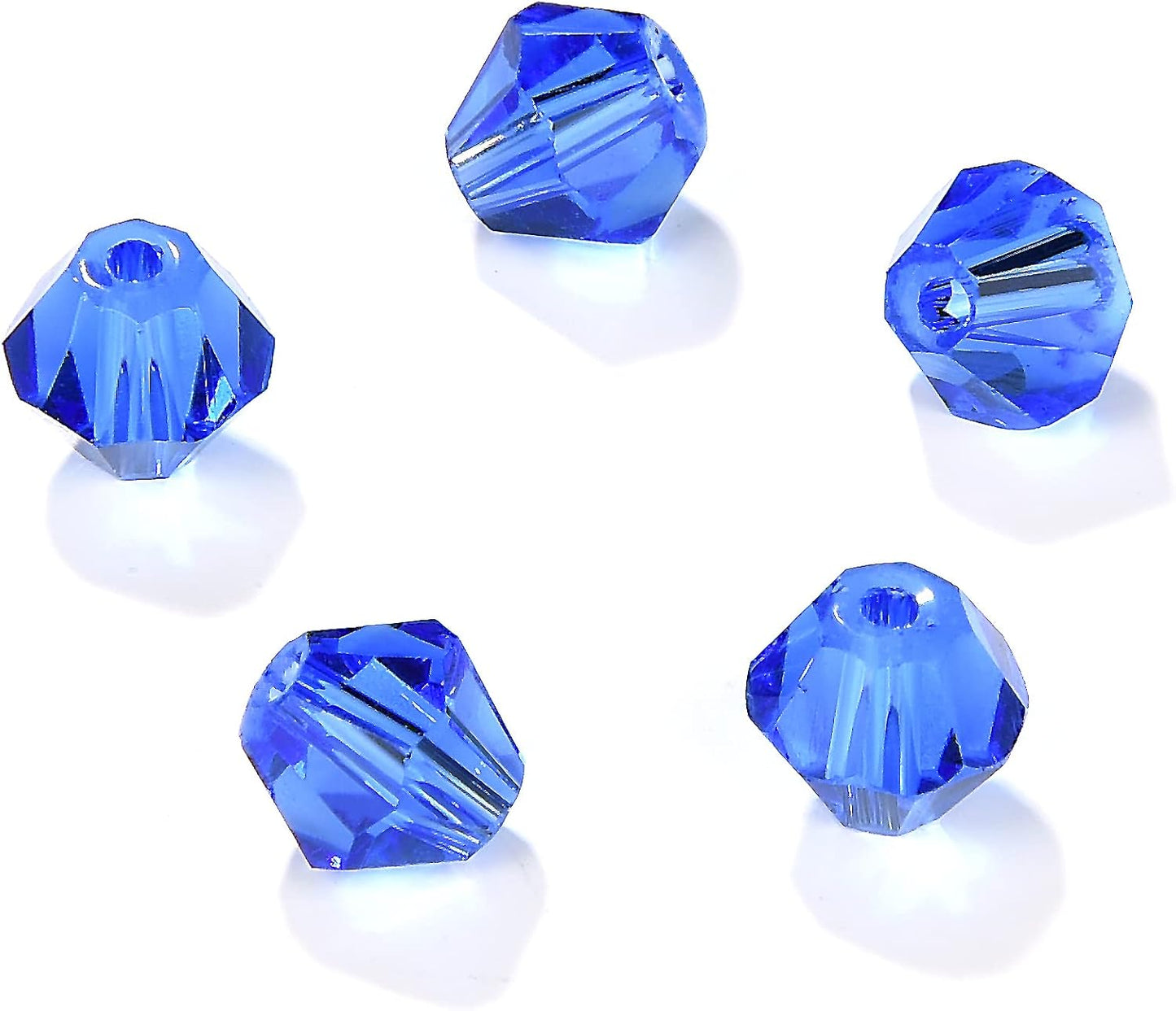 6mm Bicone 450Pcs Blue Crystal Glass Beads Faceted Bicone Shape Crystal Glass Spacer Beads for Bracelet Necklace Decorative Hand Jewelry Making (Blue, 6MM)