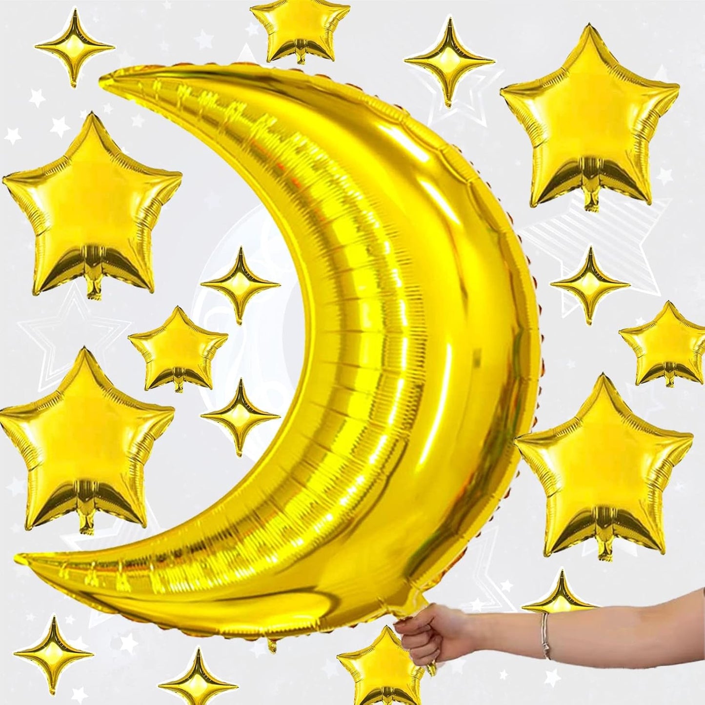 50pcs Moon and Star Balloons Gold，36"Moon Foil Balloons 18"10" Star Foil Balloons Four Pointed Star Balloon Mylar Balloon for Baby Shower Christmas Anniversary Wedding Birthday Party
