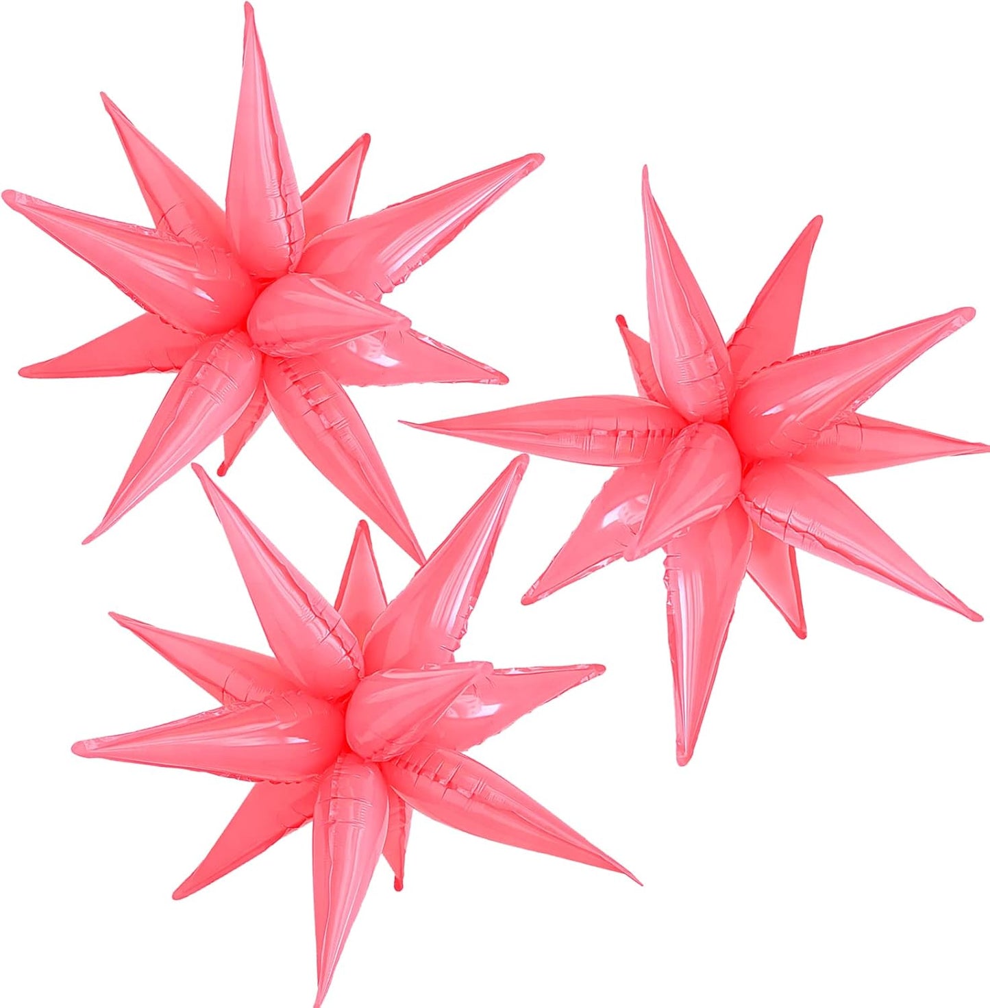 3pcs 26-Inch Macaron Pink Star Foil Balloons - Explosion Star Burst Balloon, Spike Cone Balloon for Birthday Party Decorations, Wedding, Bachelor Party