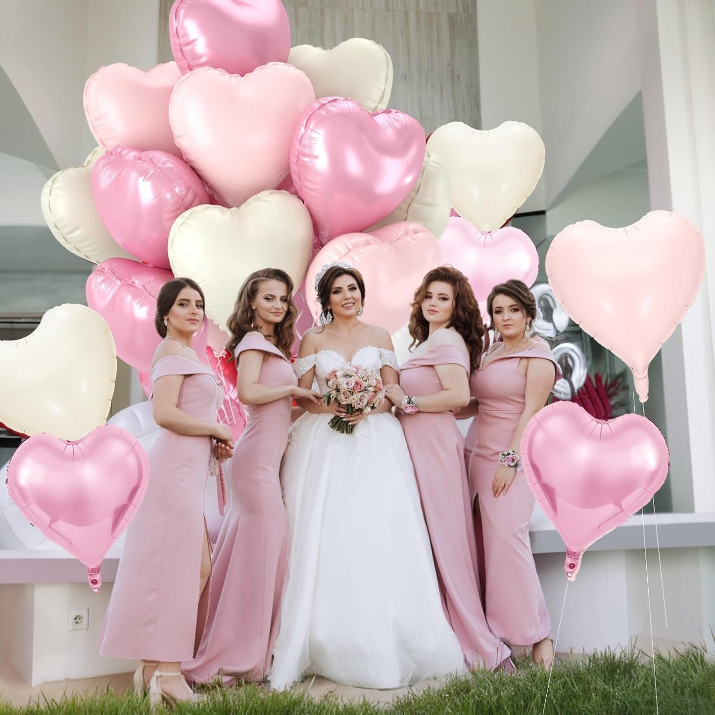 12 Pcs Heart Balloons, 18 inch Pink White Heart Shaped Balloons, Big Foil Helium Balloon, Pink Love Foil Balloon for Wedding Baby Shower Valentine Party Decorations