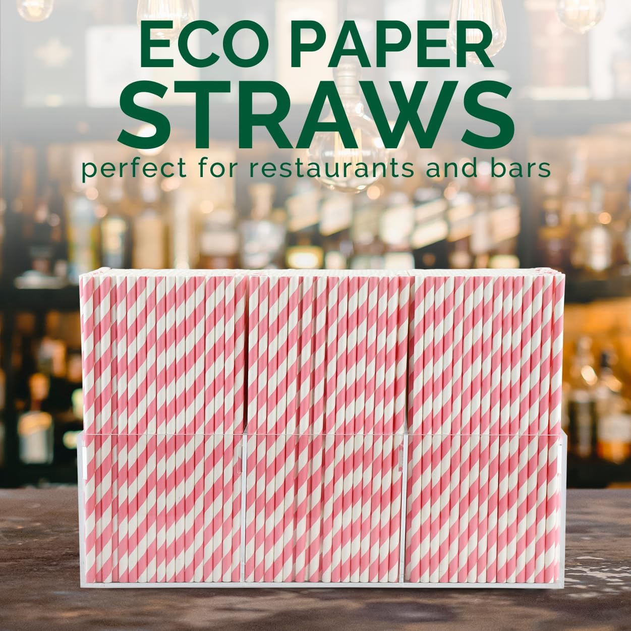 [1000 Count] Chunspak Pink and White Striped Paper Drinking Straws Bulk, 7.75" x0.24", Unwrapped - Biodegradable and Compostable