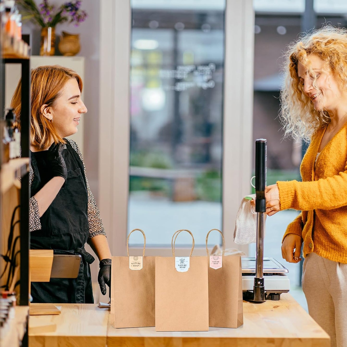 GSSUSA 200 Pack Brown Paper Bags 5.25x3.75x8 Inch Small Gift Bags with Handles Bulk, Brown Kraft Bag for Small Business, Sturdy Grocery Retail Shopping Birthday Party Favor Craft Bag
