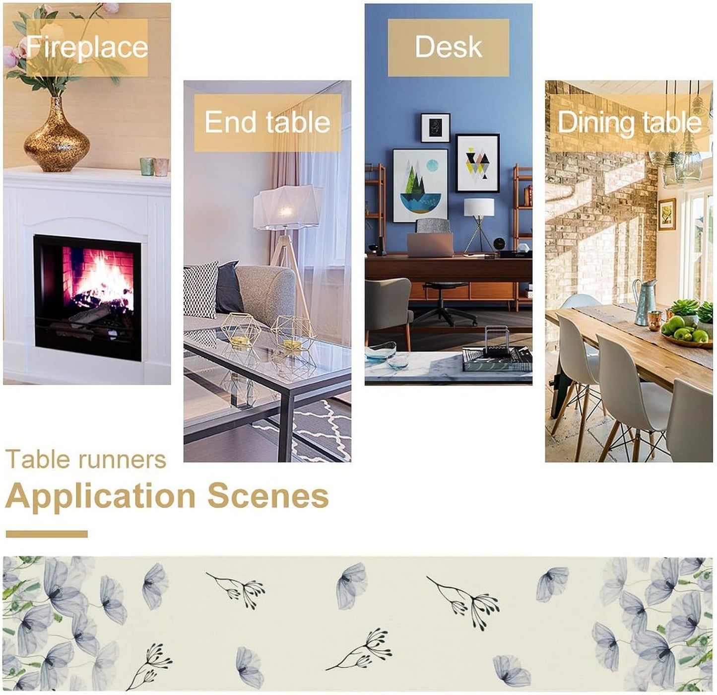 Watercolor Poppy Floral Table Runner, Abstract Seasonal Spring Summer Blue Purple Flower Kitchen Dinning Table Runner for Indoor Outdoor Home Wedding Party Holiday, 13x120 Inch