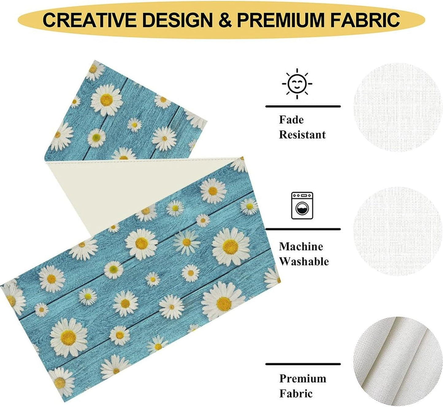 Spring Daisy Table Runner, Farmhouse Seasonal Summer Flower Retro Country Table Center Decor for Home Kitchen Dining Patio Holiday Party Indoor Outdoor Table Decorations, 13"x90" Inch