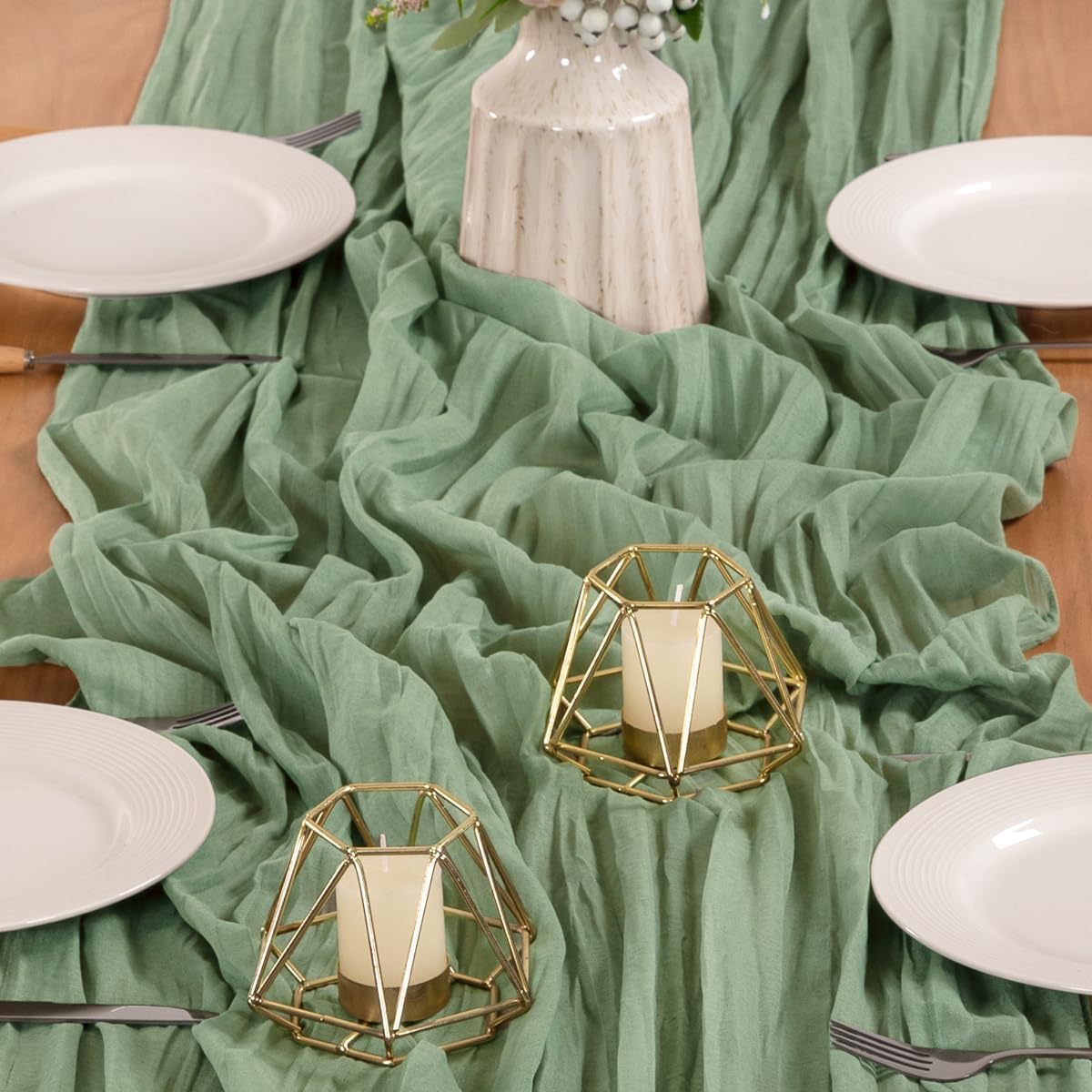 MLMW Sage Green Table Runner Cheesecloth Boho Gauze Rustic Cheese Cloth Table Runner 160 inch Sheer 13.3ft for Wedding Party Baby Bridal Shower Birthday