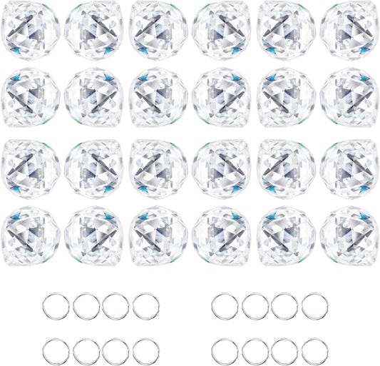 24pcs Clear Crystal Decorative Ball Prism Suncatchers for Windows Hanging Wedding Party DIY Decoration,20mm