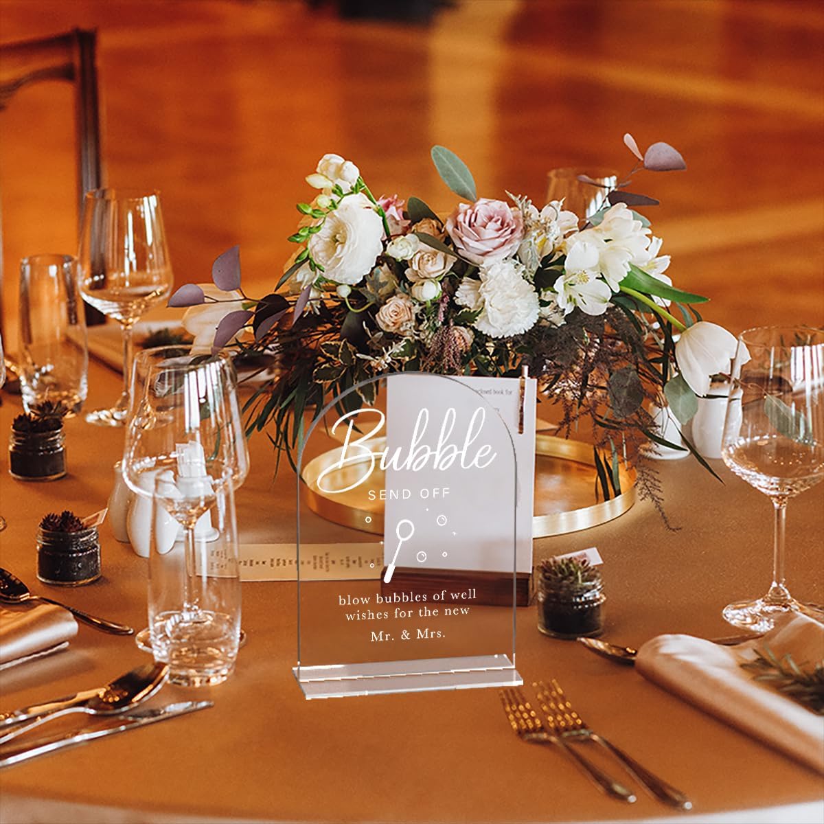 Acrylic Wedding Sign Wedding Signs for Ceremony Bubble Send Off Sign for Wedding Modern Calligraphy Arch Acrylic Table Top Sign for Wedding Reception and Event Party Table