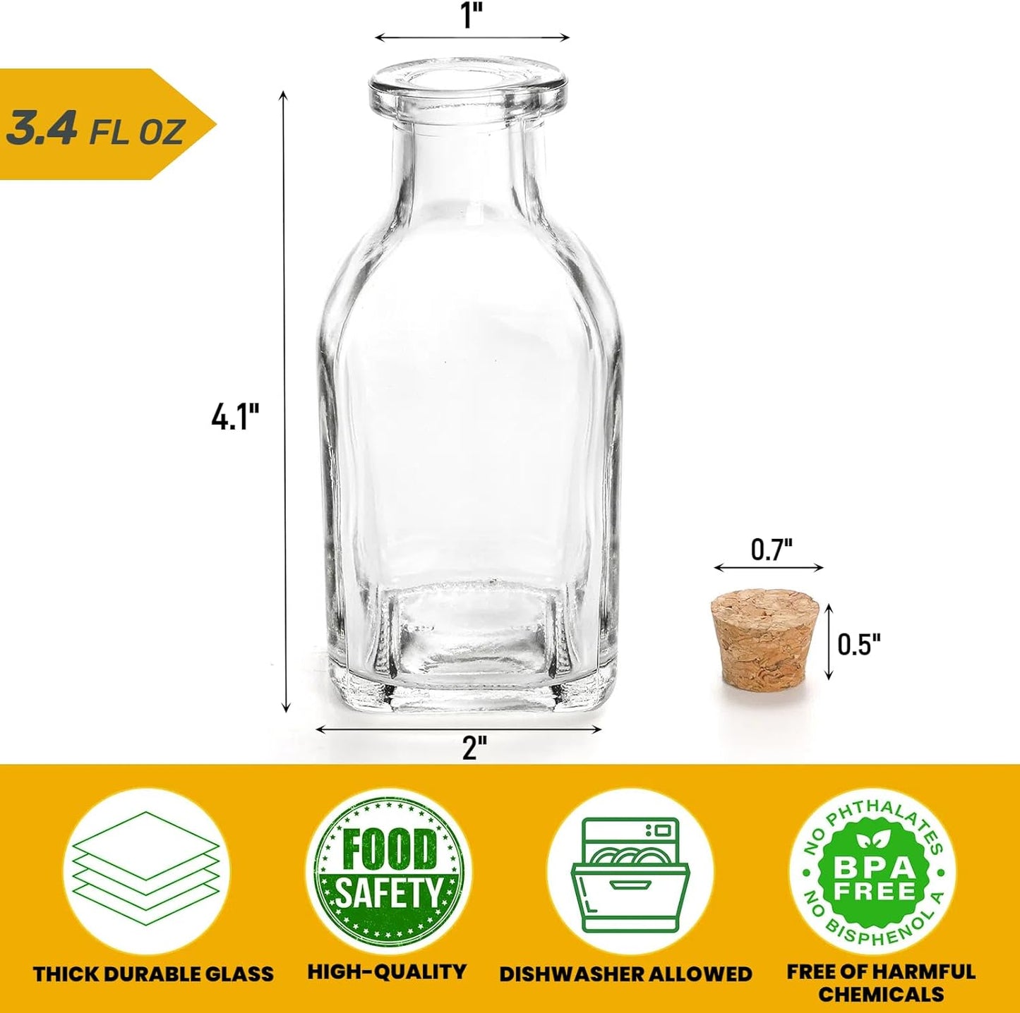 ZOOFOX 20 Pack Glass Bottles with Cork Stoppers, 3.4 oz Small Vintage Style Favor Jars, Clear Empty Cork Bottles for Party Favors, DIY Crafts, Extra Tags and String