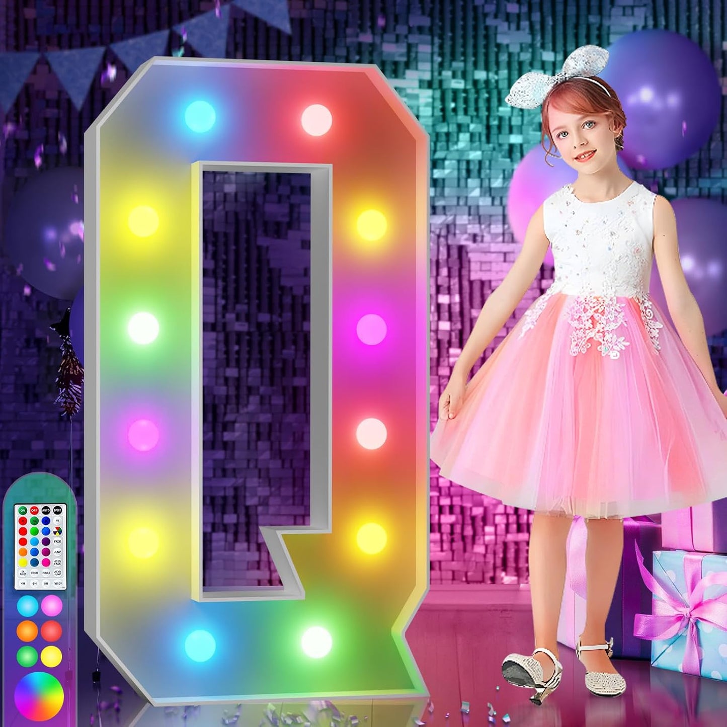 imprsv 4FT Colorful Marquee Light Up Letters Q, 18 Colors Large Light up Letters Alphabet Sign with Remote, Large Marry Me Sign, Birthday Party Decorations Baby Shower Anniversary Wedding Decoration