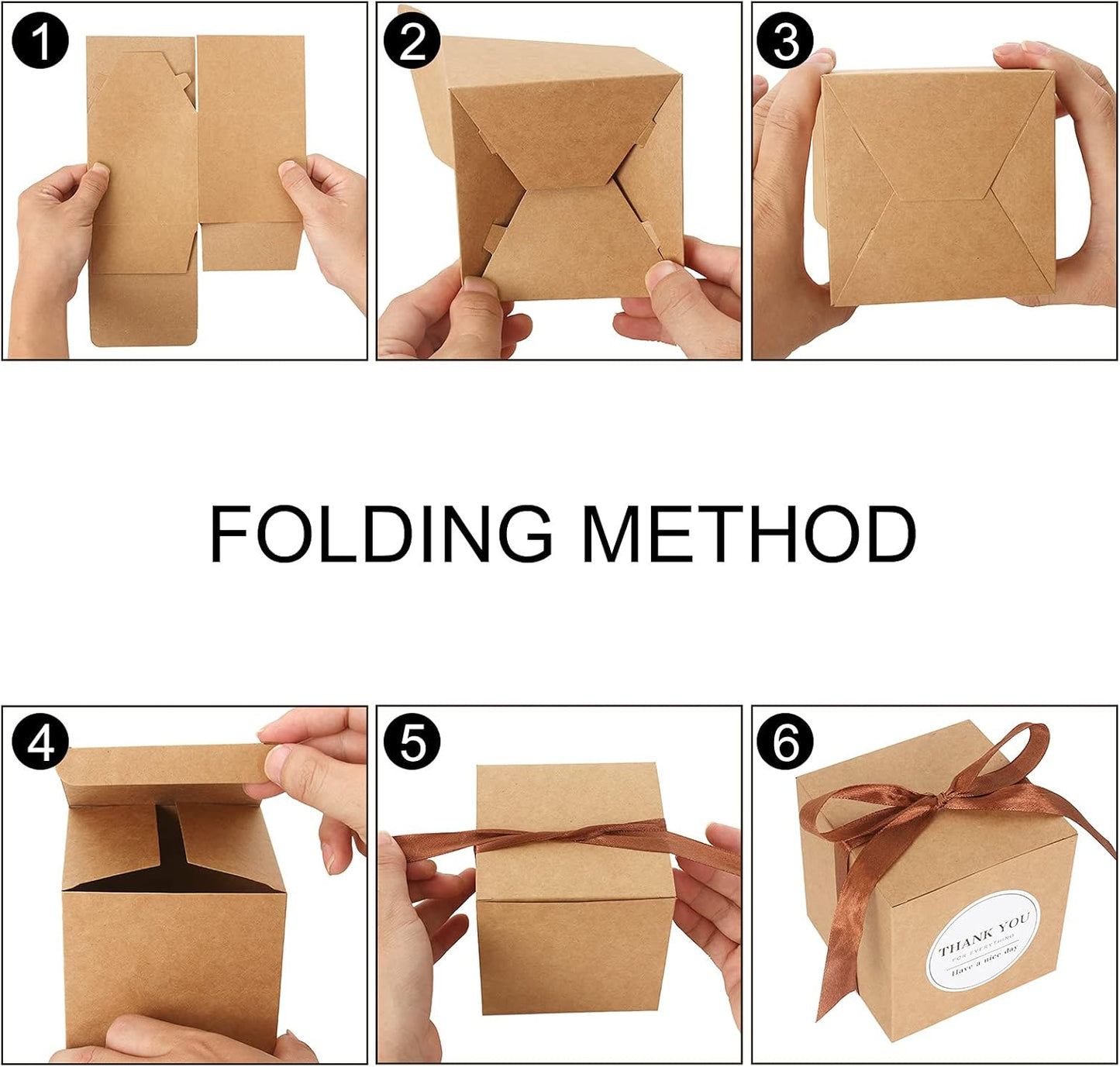 COTOPHER Small Gift Boxes 60 Pack 4x4x4 inches Brown Gift Boxes with Lids for Gifts, Crafting, Wedding Party Favor, Cupcake Boxes, Candy, Bridesmaids Proposal Box with Ribbons and Stickers (Brown, 60)