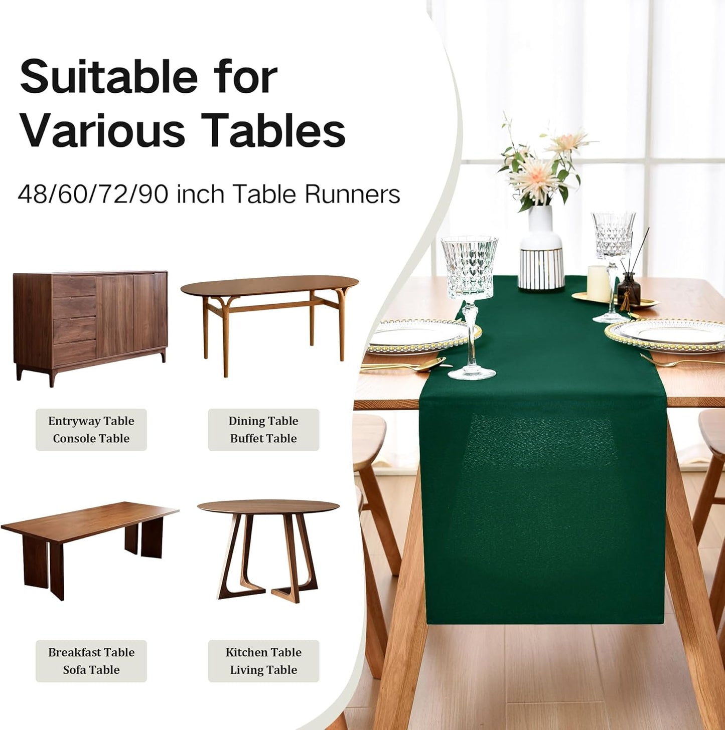 Farmhouse Green Table Runner Dining Table Runners 90 Inches Long Coffee Table Runner for Dresser Living Room Bedroom Holiday Party Banquet 12X90 Inch