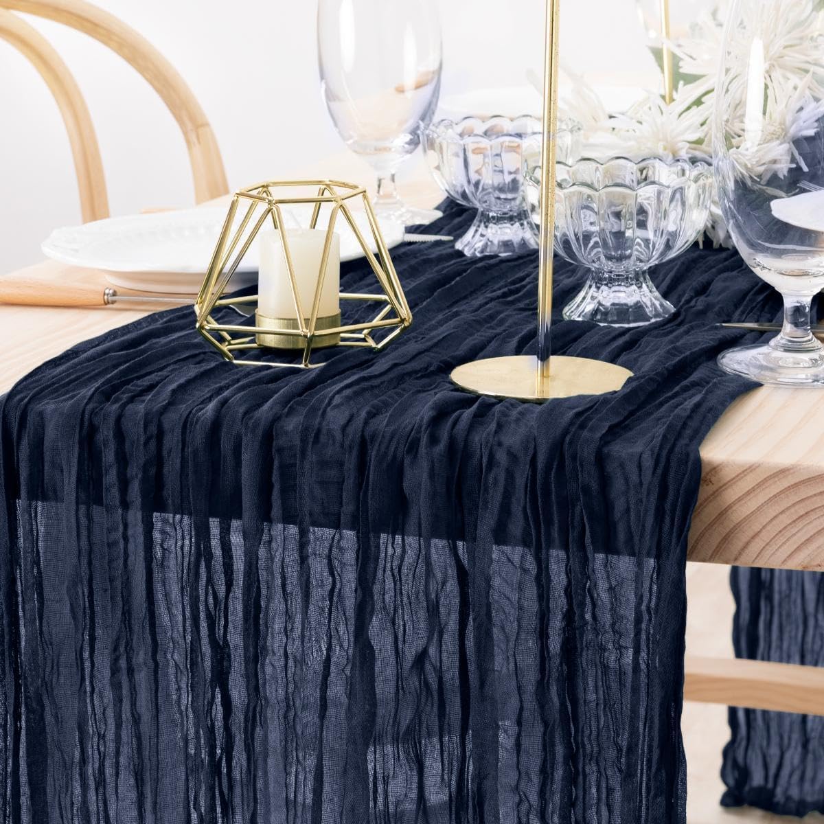 MLMW 4 Pack Navy Blue Table Runner Cheesecloth Boho Gauze Rustic Cheese Cloth Table Runner 160 inch Sheer 13.3ft for Graduation Wedding Party Baby Bridal Shower Birthday