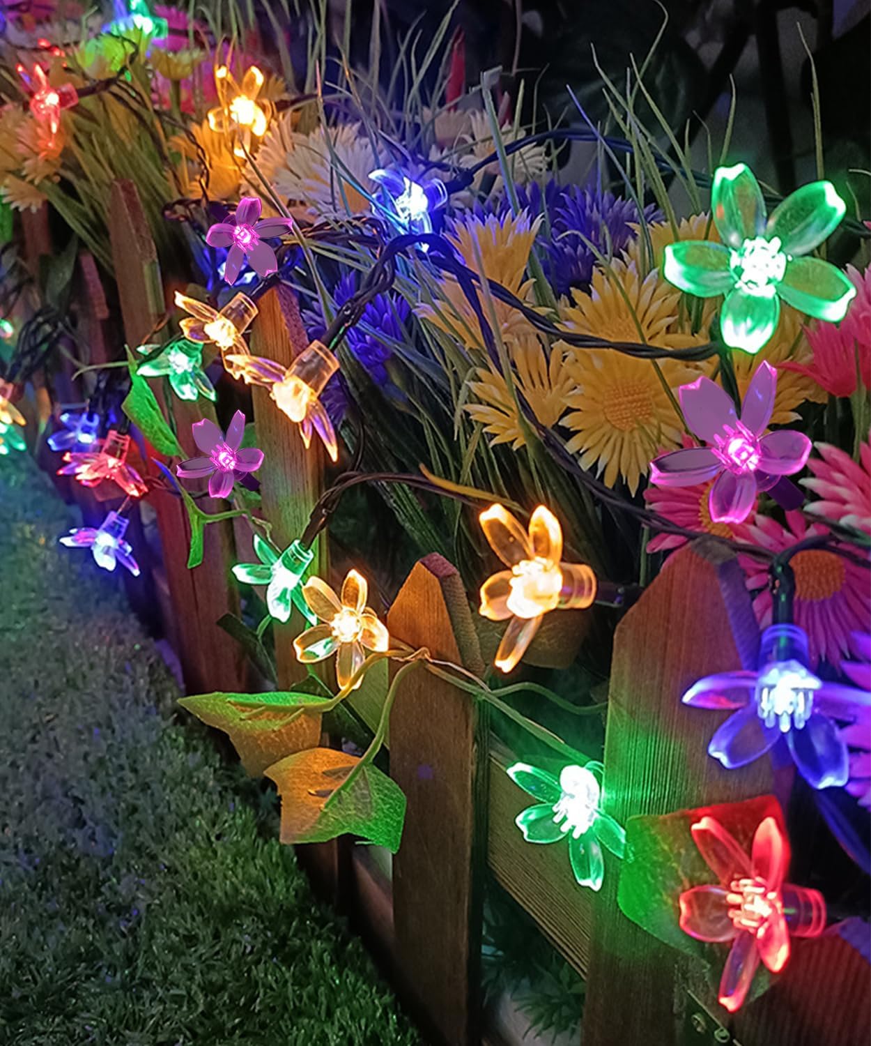Pastel Flower String Lights Indoor Decorations, 33ft 100 LED USB Plug in Aesthetic Cherry Blossom Floral Lamp for Christmas Tree Vines Wall Ceiling Spring Garden Hanging Decor, Multicolored