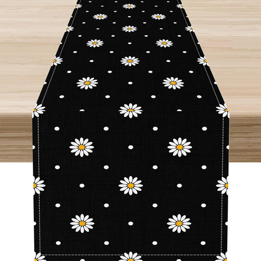 Spring Daisy Table Runner, Farmhouse Seasonal Summer Flower Retro Country Table Center Decor for Home Kitchen Dining Patio Holiday Party Indoor Outdoor Table Decorations, 13"x72" Inch