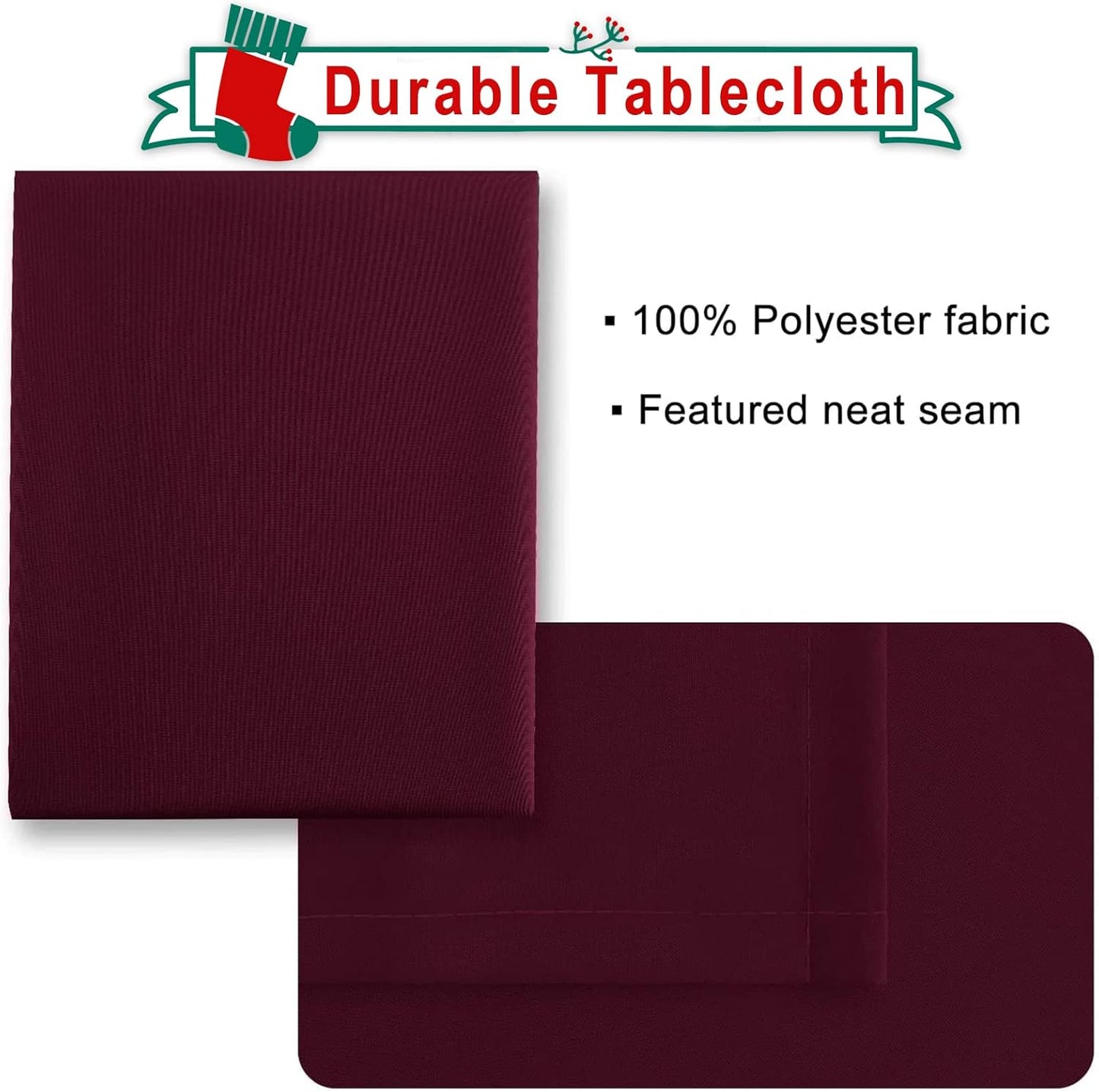 Hiasan Burgundy Tablecloth for Rectangle Tables - Waterproof and Spillproof Washable Fabric Table Cloth for Dining Room Kitchen Party, 60 x 120 Inch