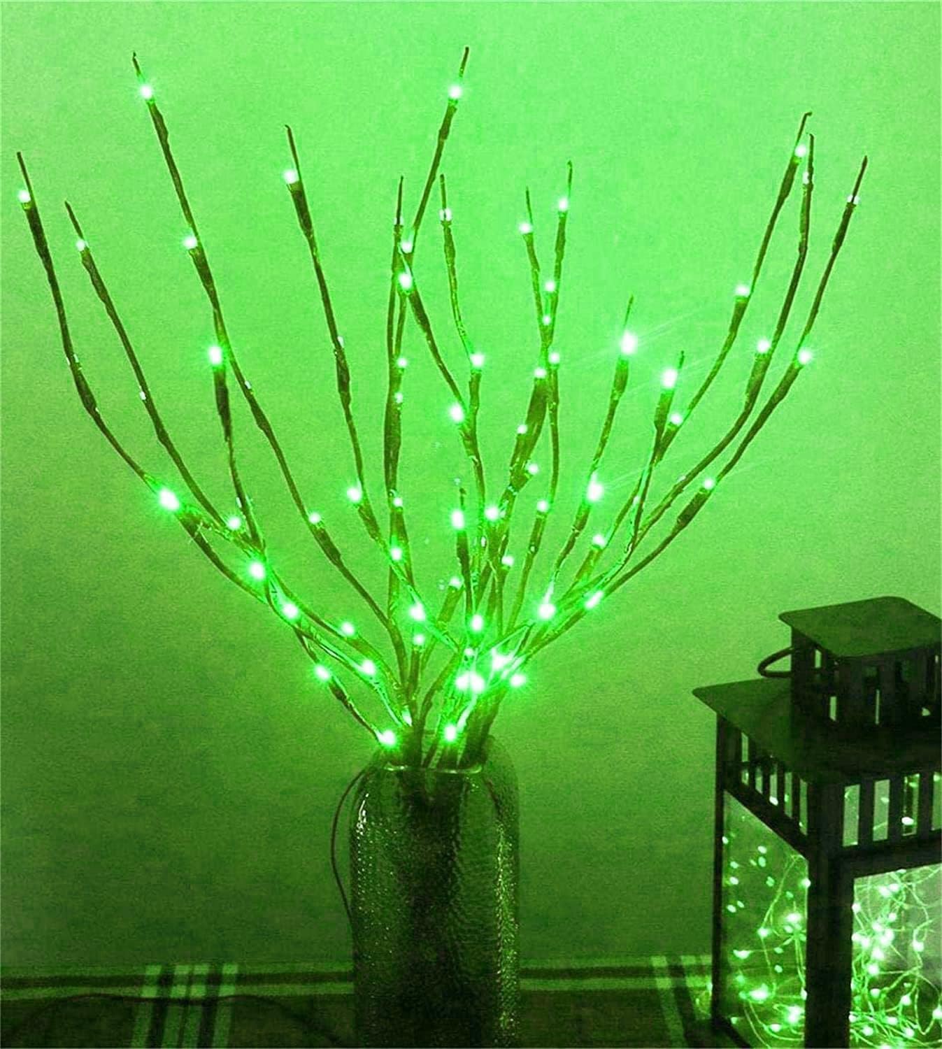 MENCH Branch Lights,3 Pcs Twig Light USB&Battery Powered 8 Flashing Modes by Remote Control.Branch Lights for Indoor, Light Up Decorations for Halloween Day and Christmas,Green