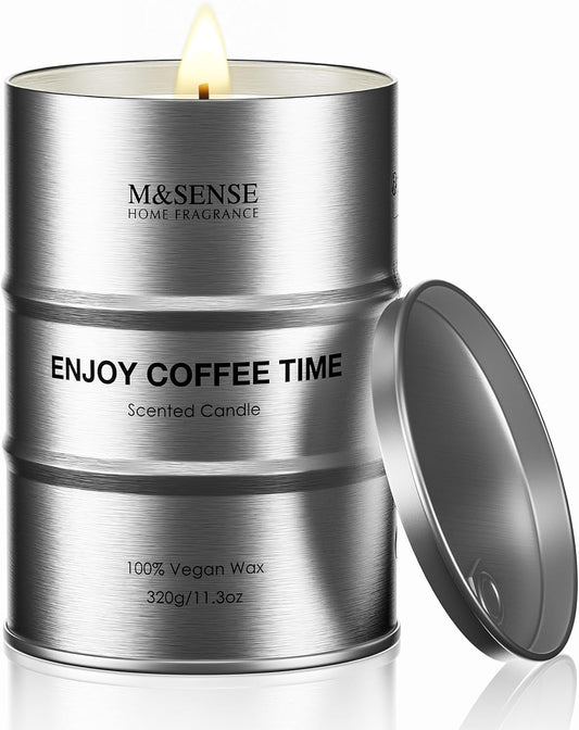 M&SENSE Scented Candle, Coffee Medium Jar Candle Gifts for Men, 70 Hours Slow Burning Natural Soy Candles 11.3oz, Stress Relief Aromatherapy Candles Home Decor, Valentines Day Gifts for Him